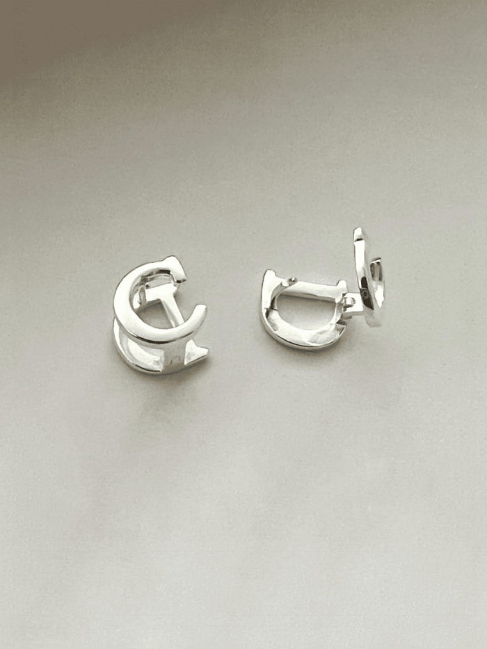 925 Sterling Silver Letter D Minimalist Huggie Earring