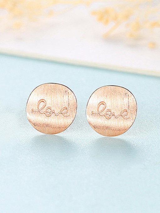 Pendientes de botón de plata de ley 925 con letras redondas simplistas brillantes "amor"