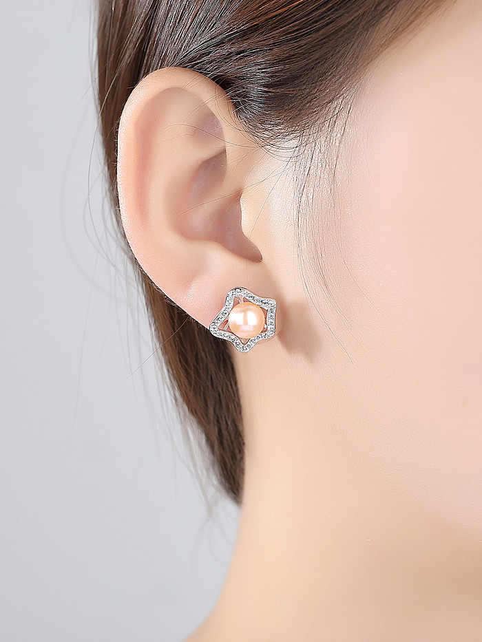 Boucles d'oreilles en argent sterling avec perles d'eau douce naturelles en zircon AAA