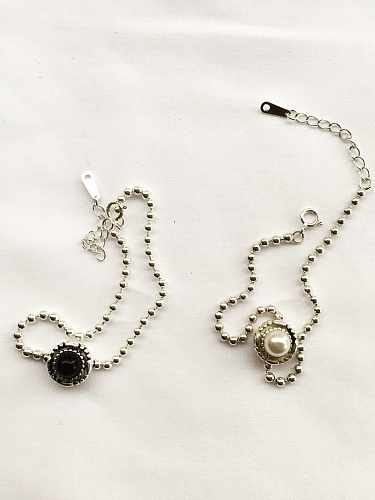925 Sterling Silver Carnelian White Round Vintage Beaded Bracelet