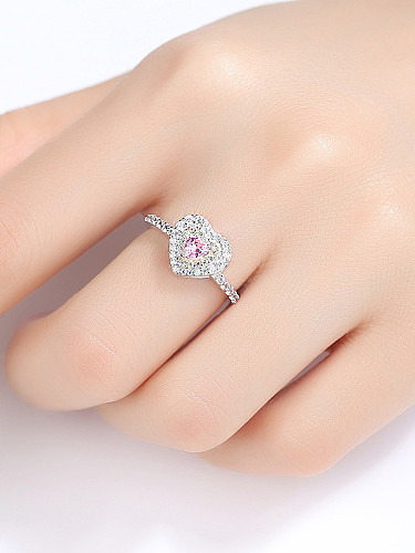 925 Sterling Silver With Platinum Plated Cute Heart Band Rings