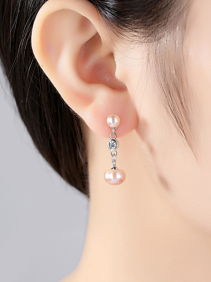 Boucles d'oreilles en argent sterling avec micro-incrustation de perles d'eau douce naturelles en zircon AAA