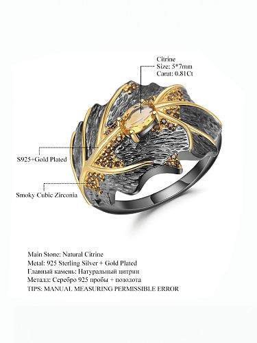 Anel de pulseira de luxo de folha de topázio de prata esterlina 925 cor natural tesouro