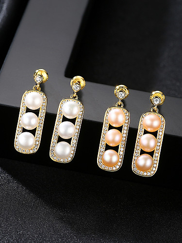 Boucles d'oreilles en argent sterling plaqué or 18 carats avec perles d'eau douce naturelles