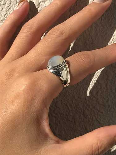 925 الفضة الاسترليني خاتم العقيق الأبيض البيضاوي البسيط الحجم الحر