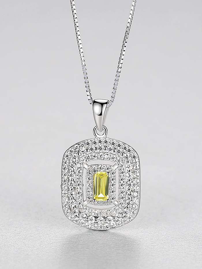 925 Sterling Silver Cubic Zirconia Luxury square pendant Necklace