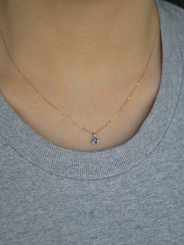 925 Sterling Silver Crystal Blue Geometric Dainty Necklace