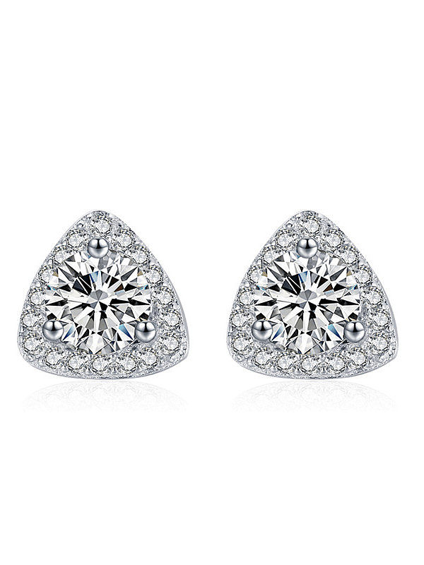 925 Sterling Silver Cubic Zirconia Triangle Classic Stud Earring