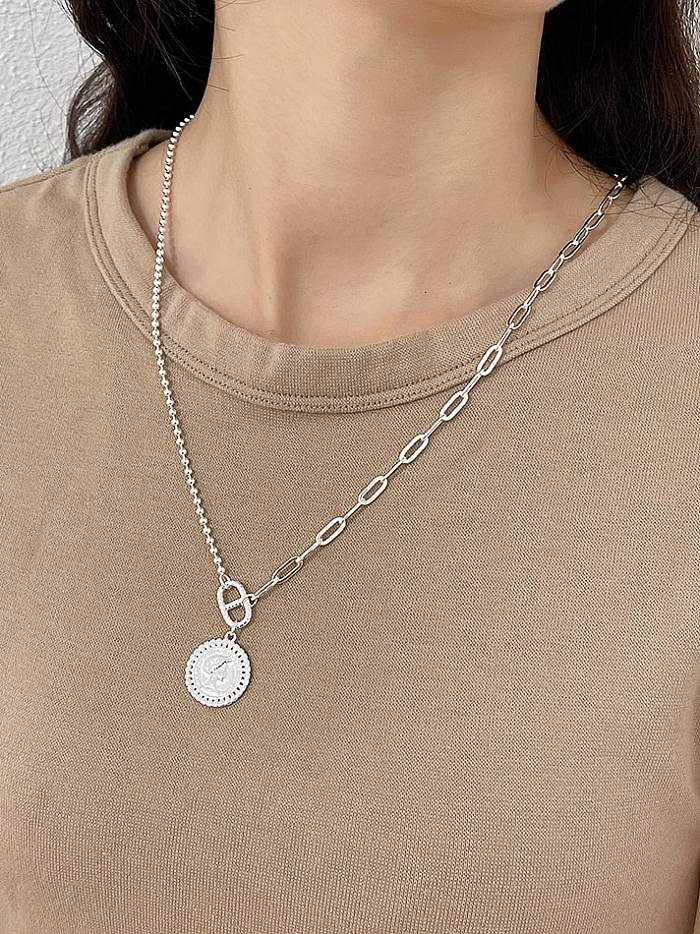 925 Sterling Silver Geometric Vintage Asymmetric chain Necklace