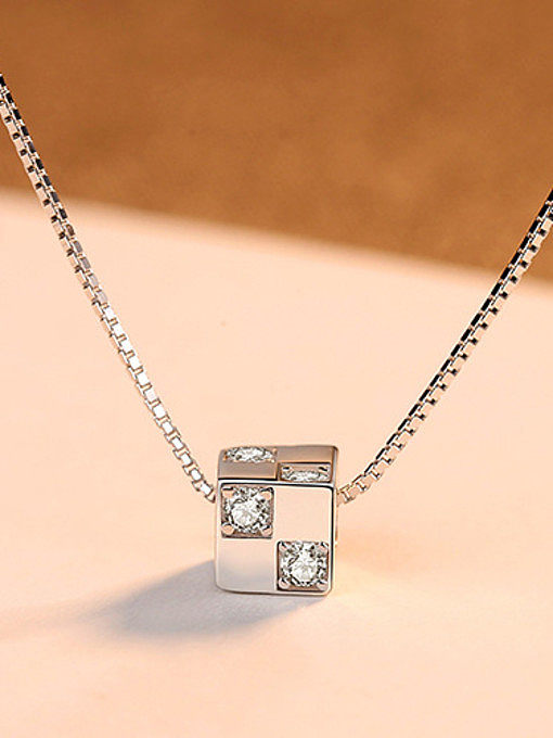 925 Sterling Silver With Cubic Zirconia Simplistic Grinding Necklaces