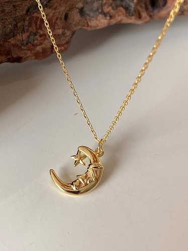 925 Sterling Silver Vintage Moon Pendant Necklace
