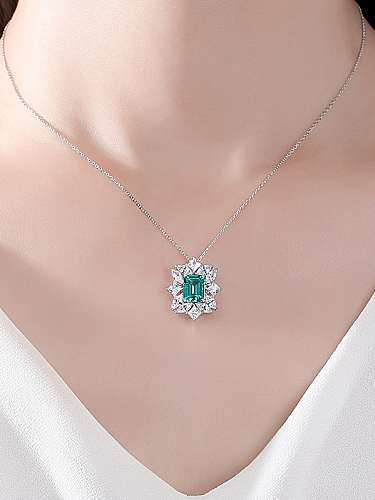 925 Sterling Silver Cubic Zirconia Rectangle Trend Necklace
