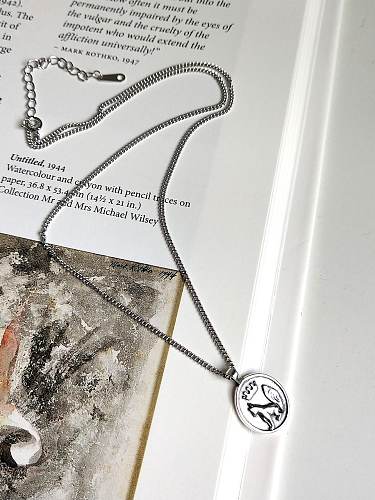 925 Sterling Silver Crown Retro Wolf Vintage Initials Necklace