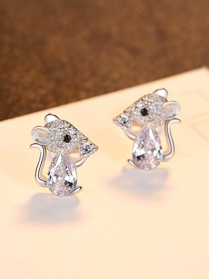 925 Sterling Silver Cubic Zirconia Mouse Cute Stud Earring