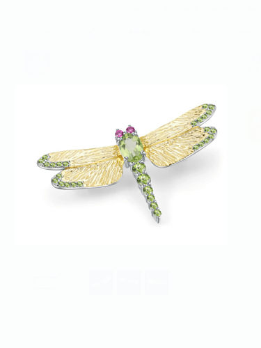 925 Sterling Silver Natural Stone Multi Color Dragonfly Cute Pins & Brooches