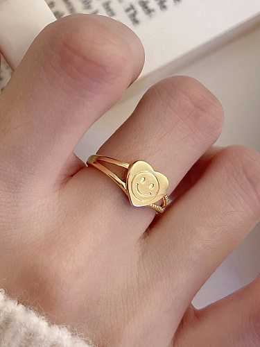 خاتم فضة استرليني عيار 925 قابل للتكويم على شكل قلب مبتسم عتيق