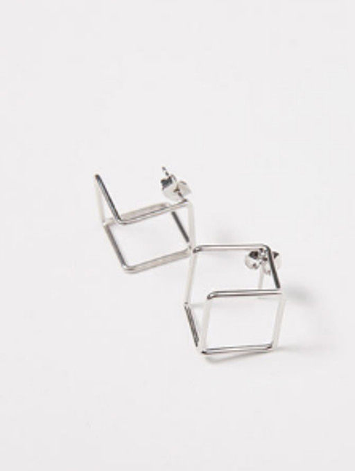Simple Hollow Cube Silver Smooth Stud Earrings