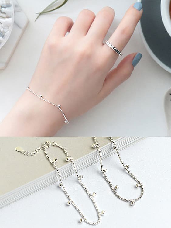 Bracelet perlé minimaliste rond en argent sterling 925