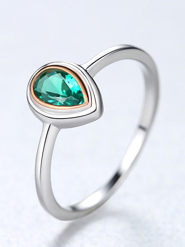 Sterling silver water drop type green semi-precious stone ring