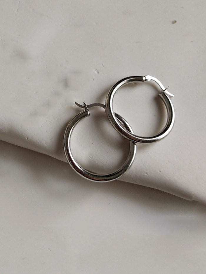 925 Sterling Silver With Gold Plated Simplistic Round Hoop Earrings