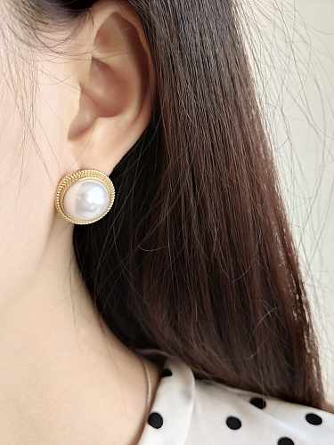 Boucle d'oreille minimaliste en argent sterling 925 avec perle d'imitation