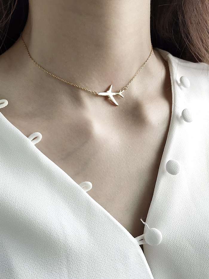 925 Sterling Silver Trend aircraft Choker Necklace