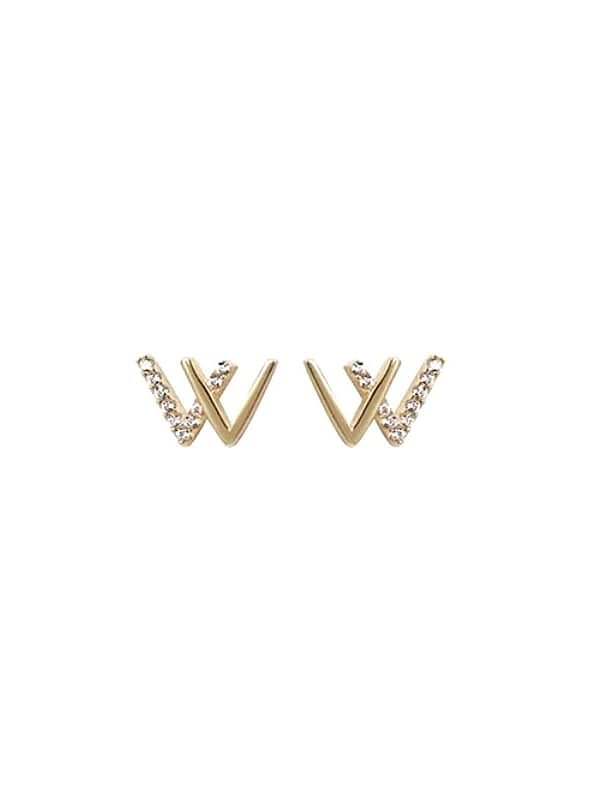 925 Sterling Silver Cubic Zirconia W Letter Dainty Stud Earring