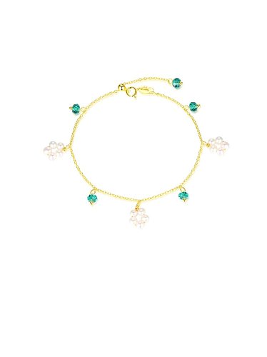 Bracelet à maillons minimalistes en argent sterling 925 avec perles d'eau douce et fleurs