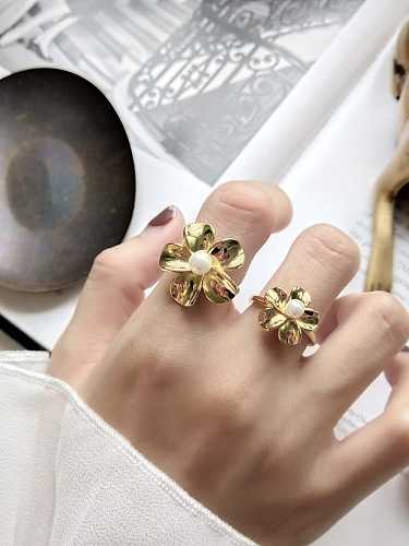 925 Sterling Silver Imitation Pearl White Flower Vintage Midi Ring