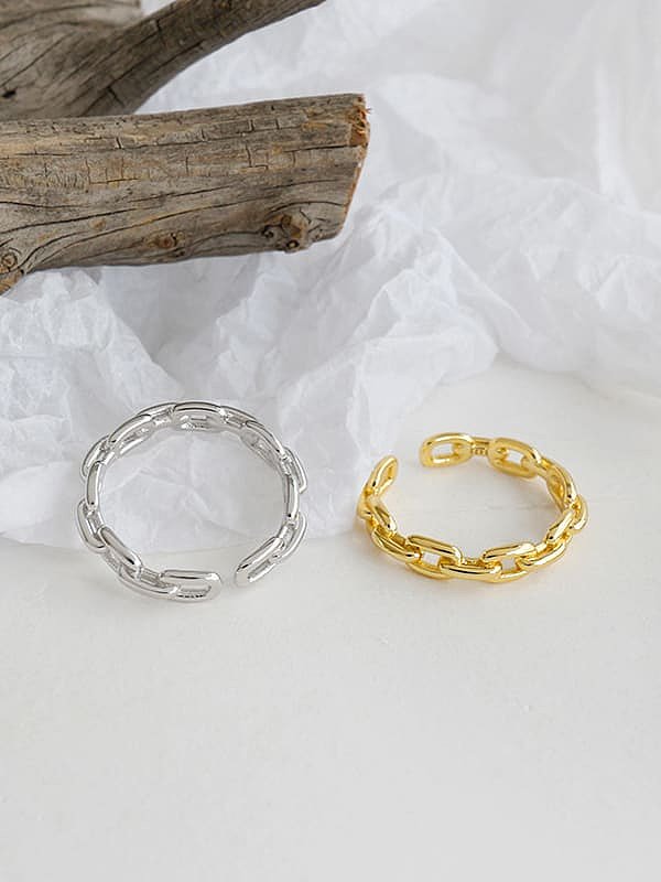 Anéis de prata esterlina 925 com folheado a ouro moda oco geométrico oco tamanho livre