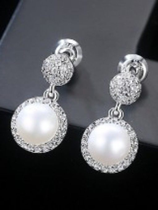 Sterling Silver Natural Freshwater Jane with 3A Zircon Earrings