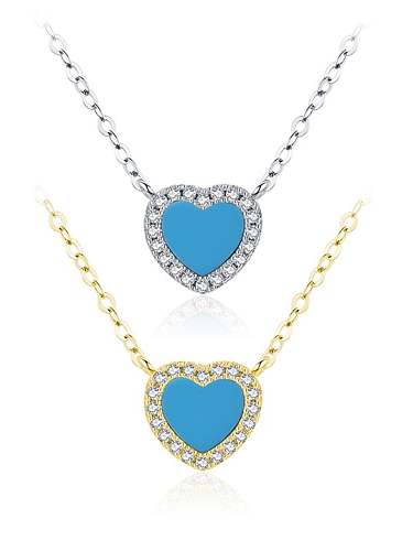 Collar con colgante de corazón minimalista de plata de ley 925 con circonita cúbica esmaltada