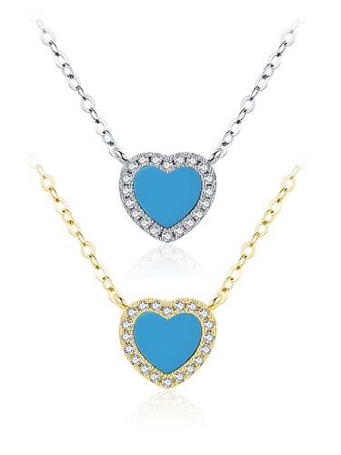 925 Sterling Silver Cubic Zirconia Enamel Minimalist Heart Pendant Necklace