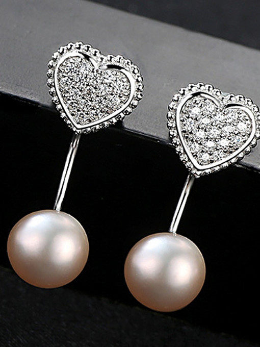 Sterling Silver with AAA zircon and natural pearl earrings