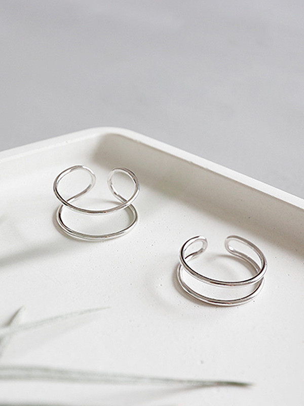 Anéis geométricos simplistas folheados a platina em prata esterlina 925