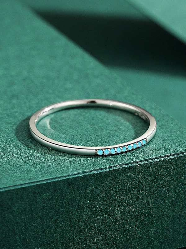 925 Sterling Silver Turquoise Round Minimalist Band Ring