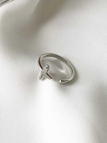 925 Sterling Silver Smooth Cross Minimalist Free Size Ring
