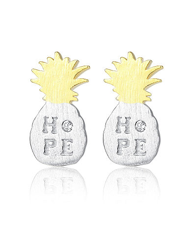 925 Sterling Silver With Glossy Simplistic Friut Pineapple Stud Earrings