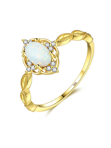925 Sterling Silver With Opal Simplistic Oval Band Rings