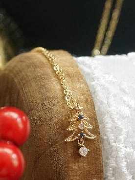 925 Sterling Silver Rhinestone Gold Tree Dainty Necklace