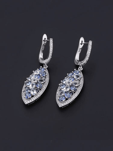 925 Sterling Silver Natural Topaz Geometric Luxury Drop Earring