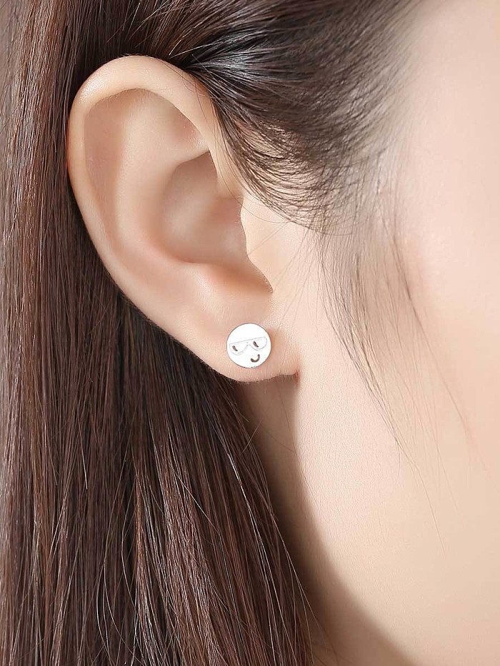 925 Sterling Silver With 18k Gold Plated Cute Face Stud Earrings