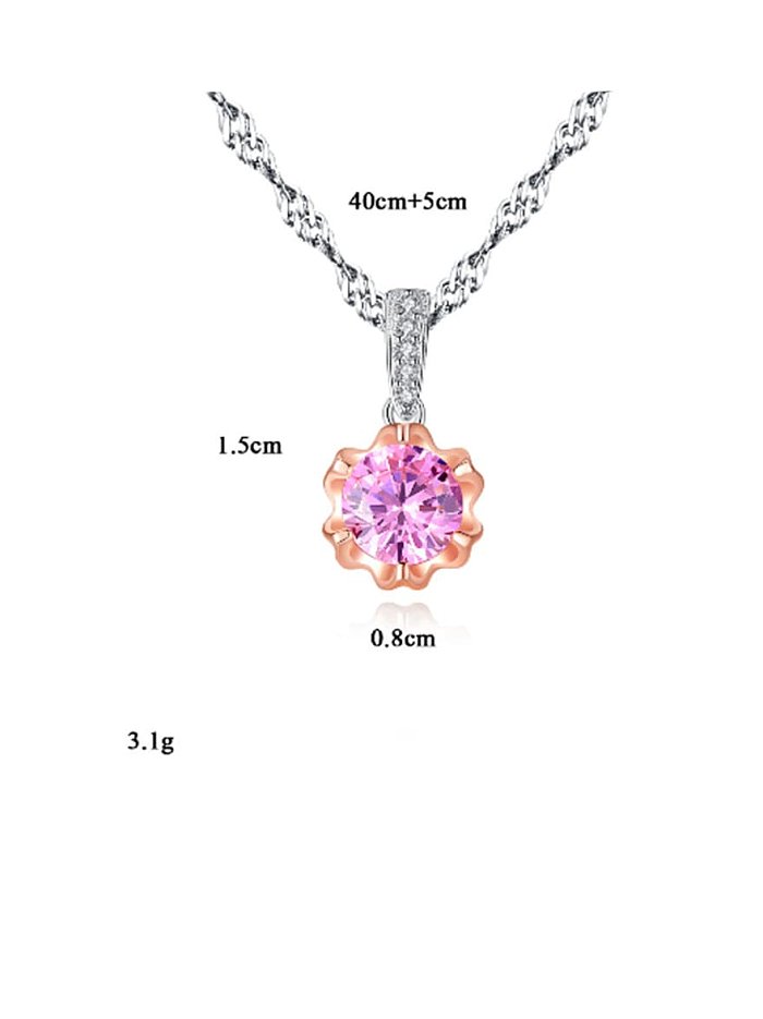 Collier pendentif fleur en zircon cubique rose simple en argent sterling 925