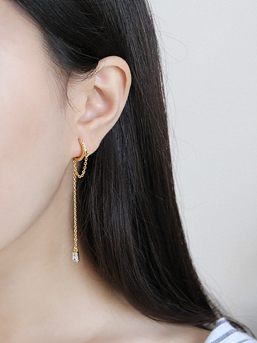 925 Sterling Silver With Platinum Plated Personality Chain Clip On Earrings