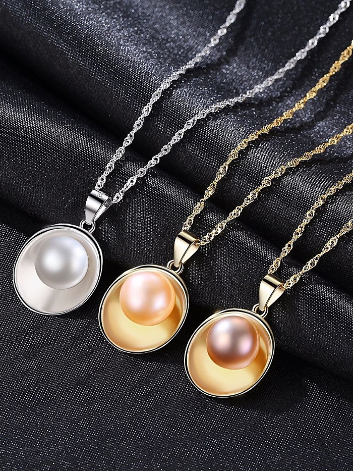 925 Sterling Silber mit künstlichen Perlen schlichte ovale Halsketten
