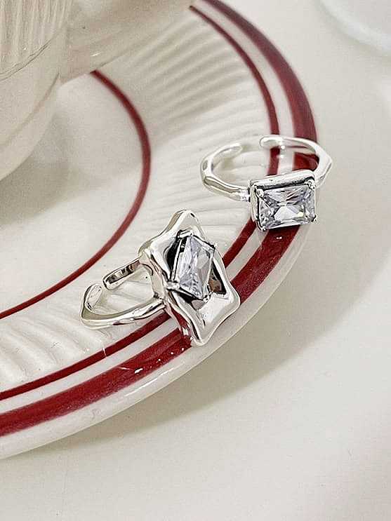925 Sterling Silver Glass Stone Geometric Vintage Band Ring