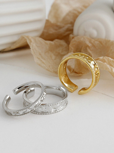 925 Sterling Silver With Gold Plated Classic Wrinkle Round Free Size Rings