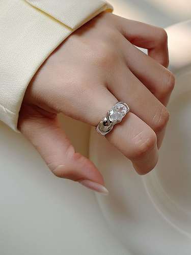 925 Sterling Silver Cubic Zirconia Irregular Vintage Band Ring
