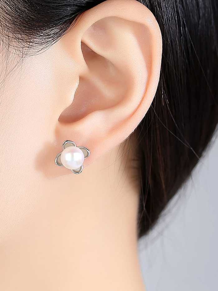925 Sterling Silver Freshwater Pearl Flower Minimalist Stud Earring