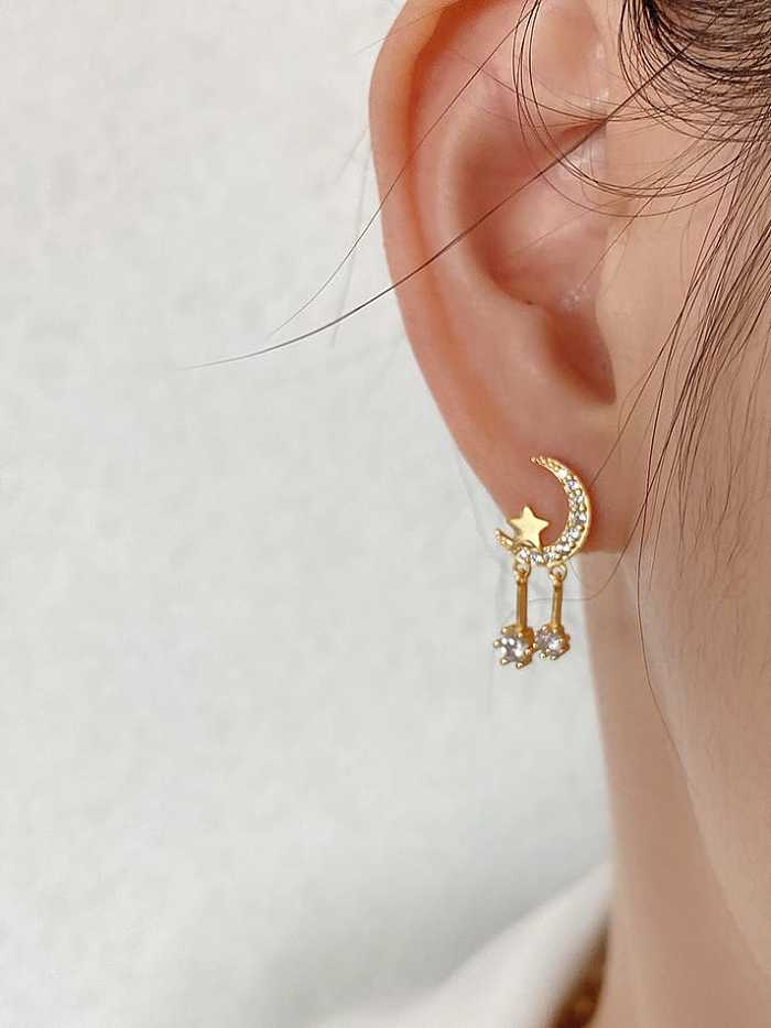 Boucles d'oreilles pendantes vintage en argent sterling 925 avec zircon cubique et étoile de lune